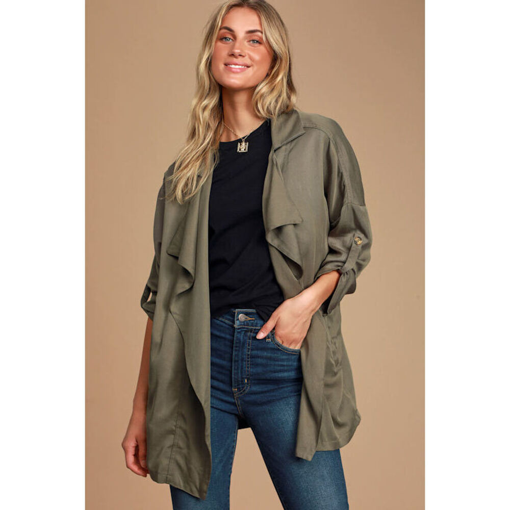Lulus Lucky Break Olive Oversized Jacket Green - Size M